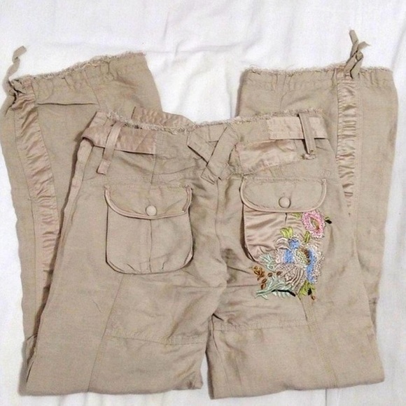 Y2K Cover Charge Deep L. A. Tan Embroidered Low Waist Belted Cargo Pants Sz 30 - Picture 5 of 7